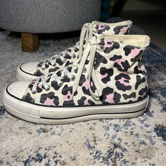 Converse Custom Chuck Taylor All Star Lift Platform By You Pink Cow Sneakers - Picture 2 of 11